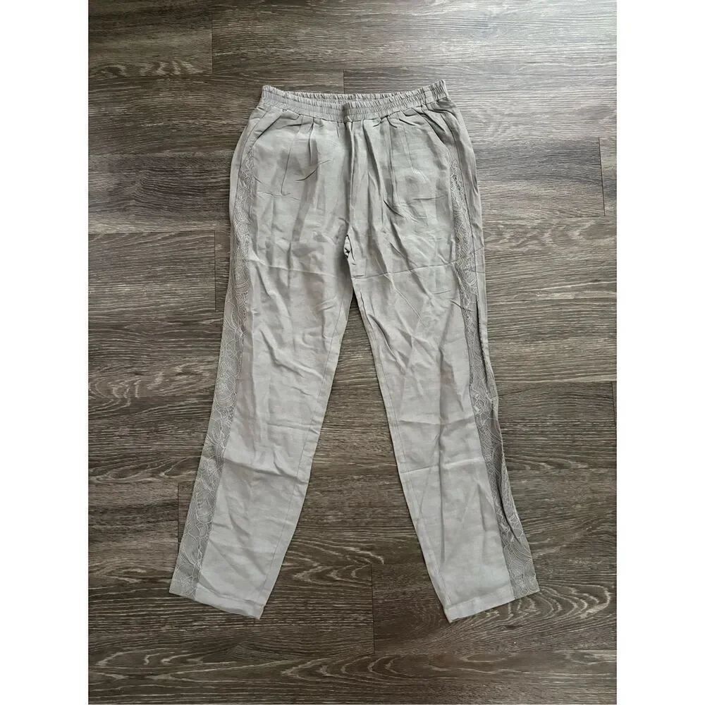 NWOT Gold Hawk Gray Silk Linen Blend Lace Pants Size Small
